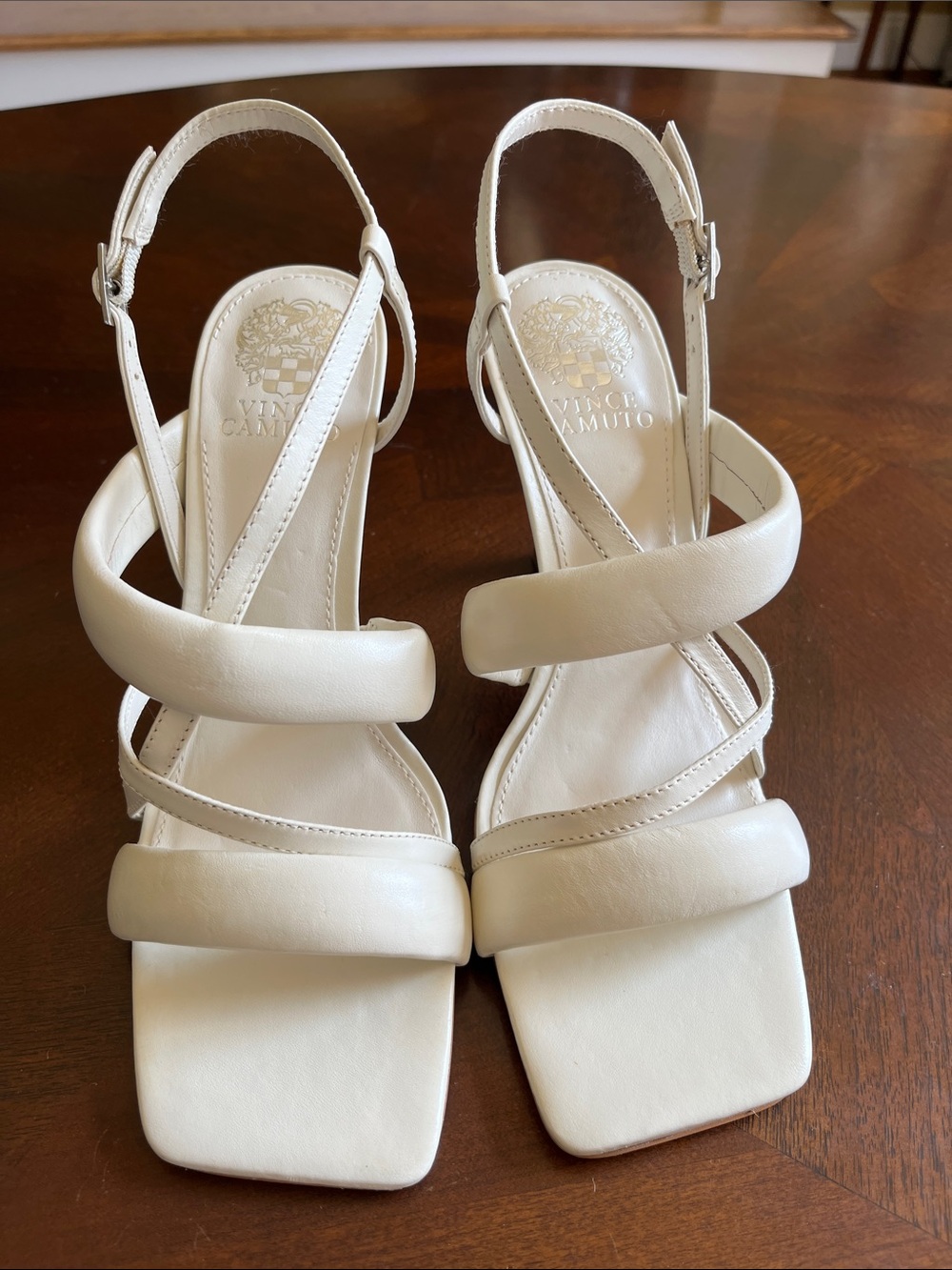 Vince Camuto Off-White Padded Strap Slingback Heels